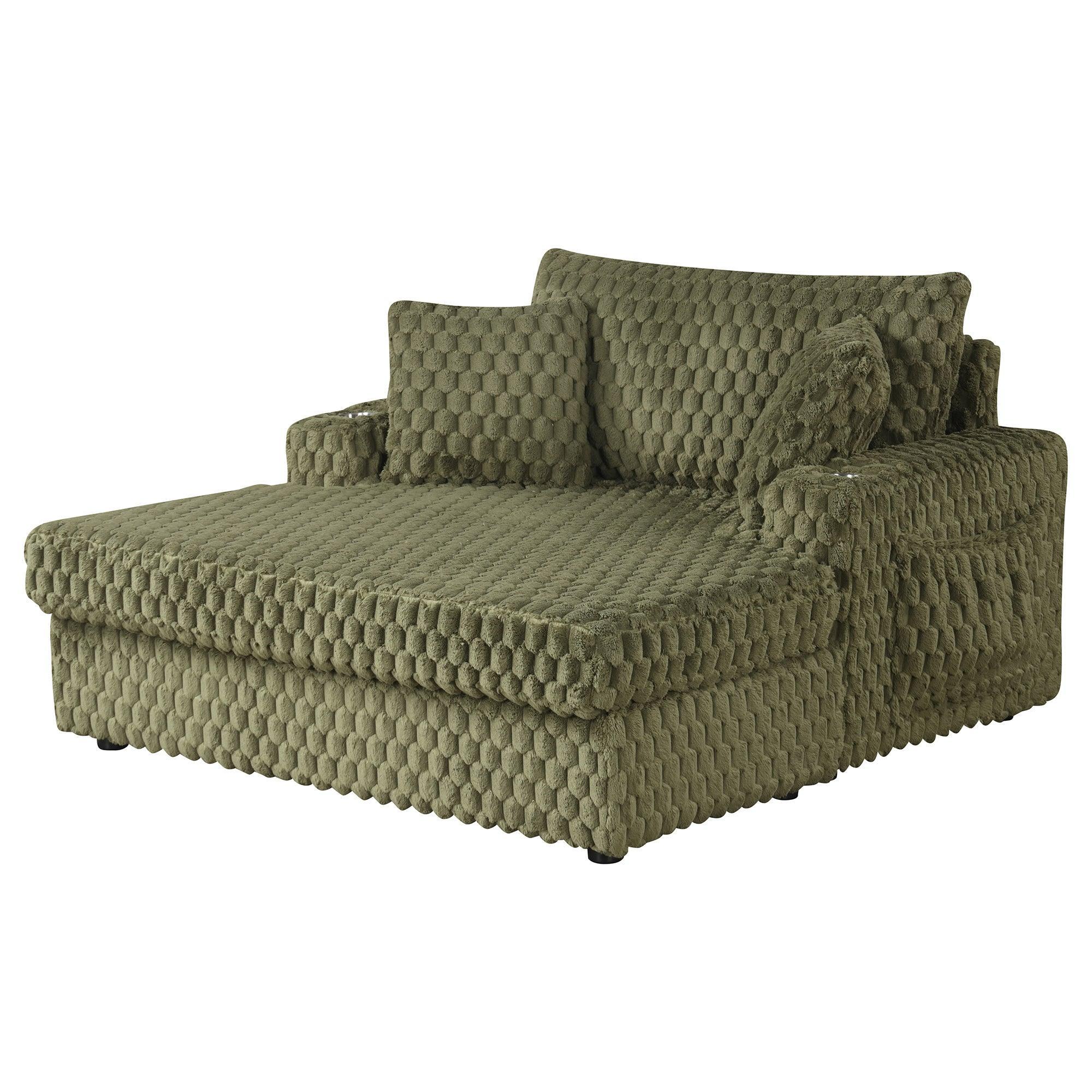 54" Upholstered Chaise Lounge Chair with Built-In Cup Holders
