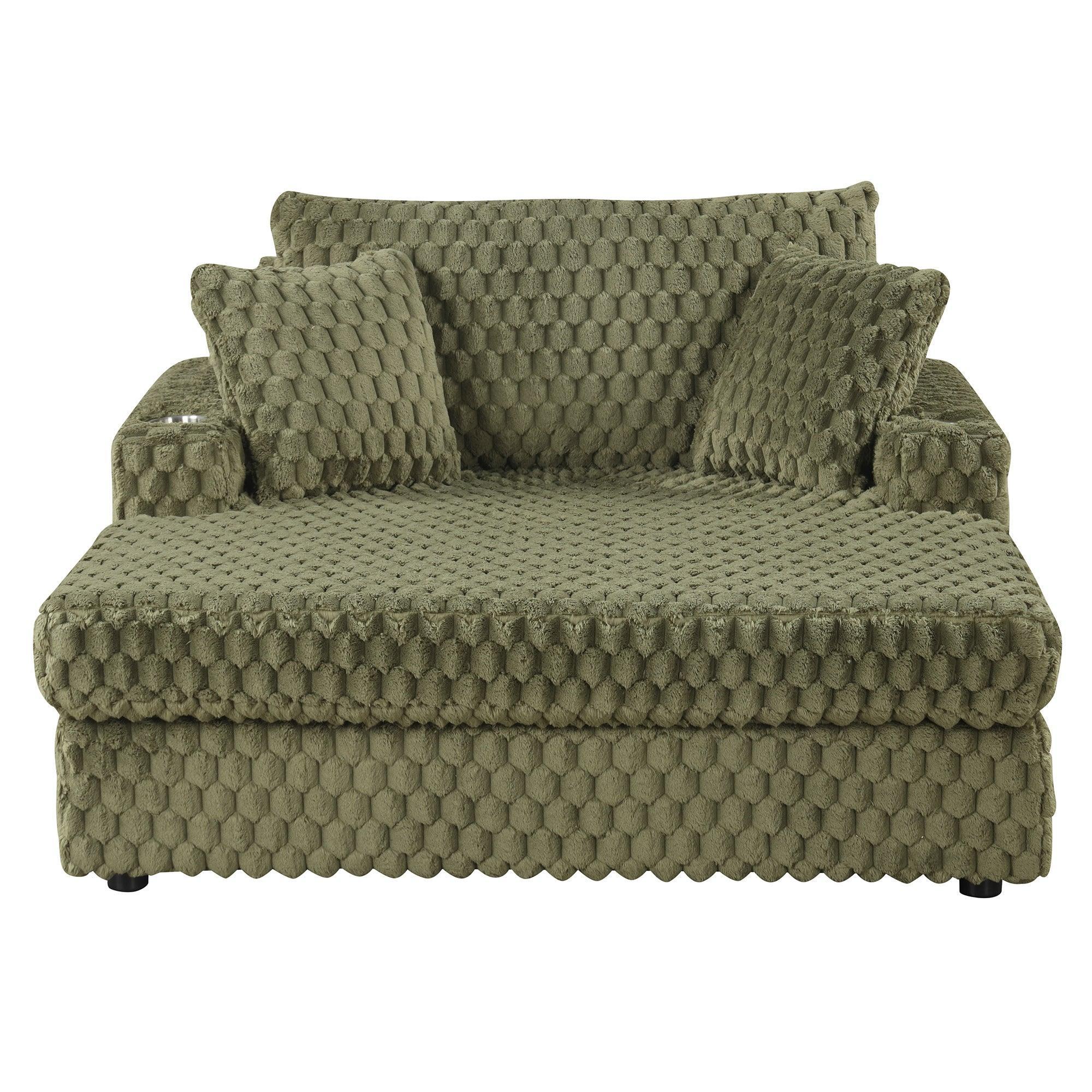54" Upholstered Chaise Lounge Chair with Built-In Cup Holders