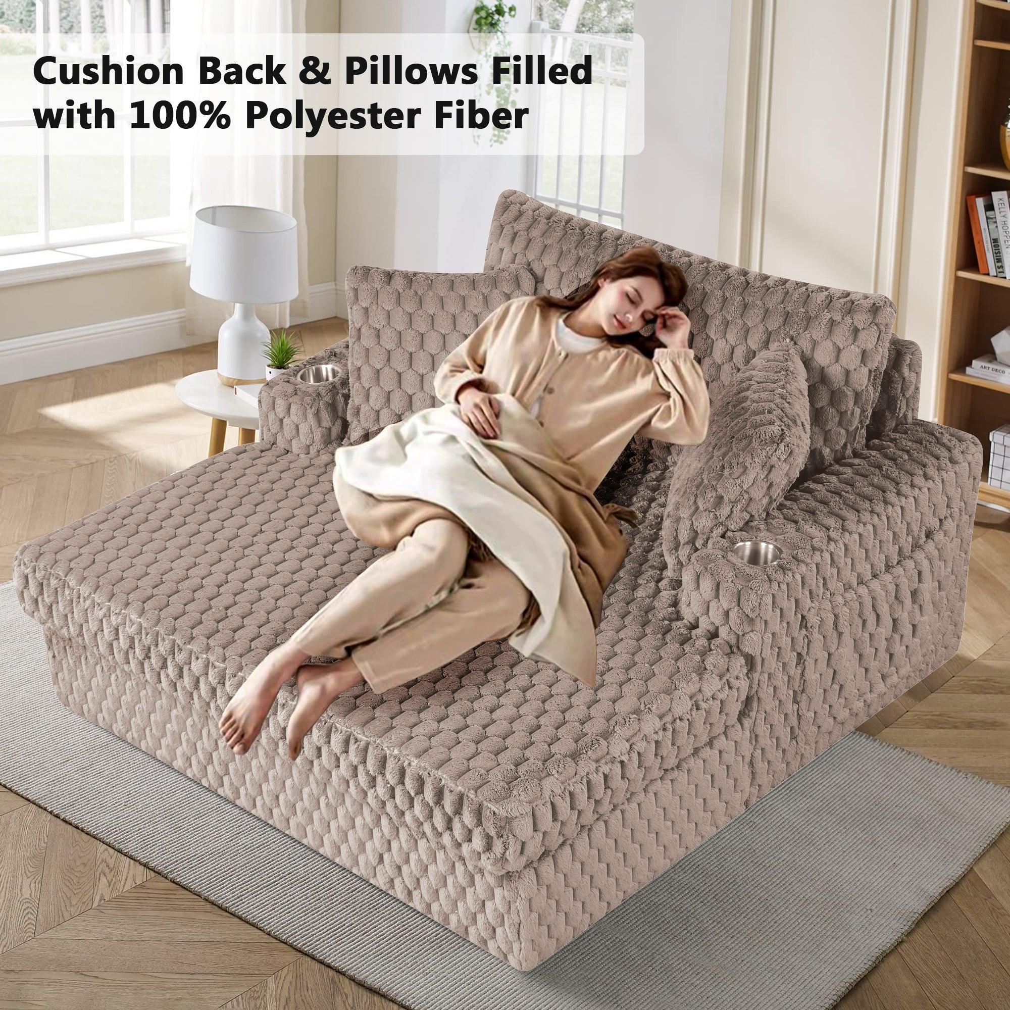 54" Upholstered Chaise Lounge Chair with Built-In Cup Holders