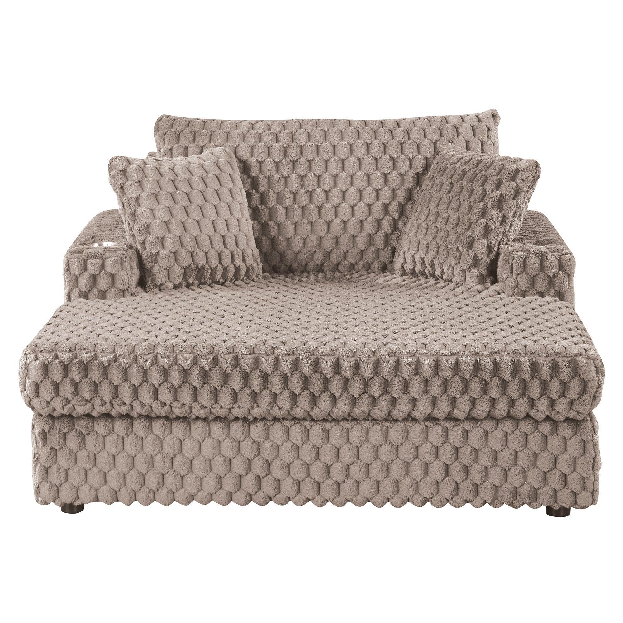 54" Upholstered Chaise Lounge Chair with Built-In Cup Holders