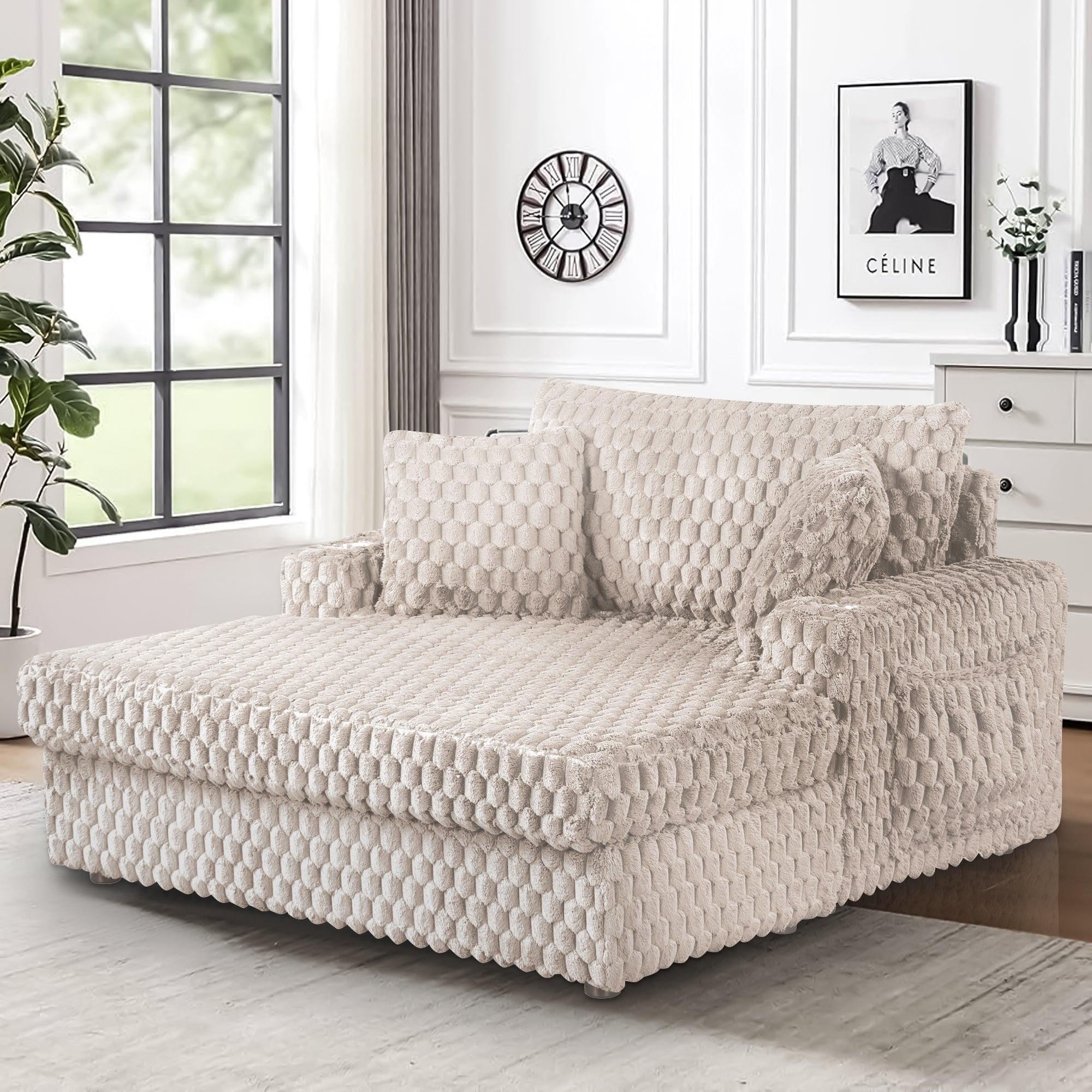 54" Upholstered Chaise Lounge Chair with Built-In Cup Holders