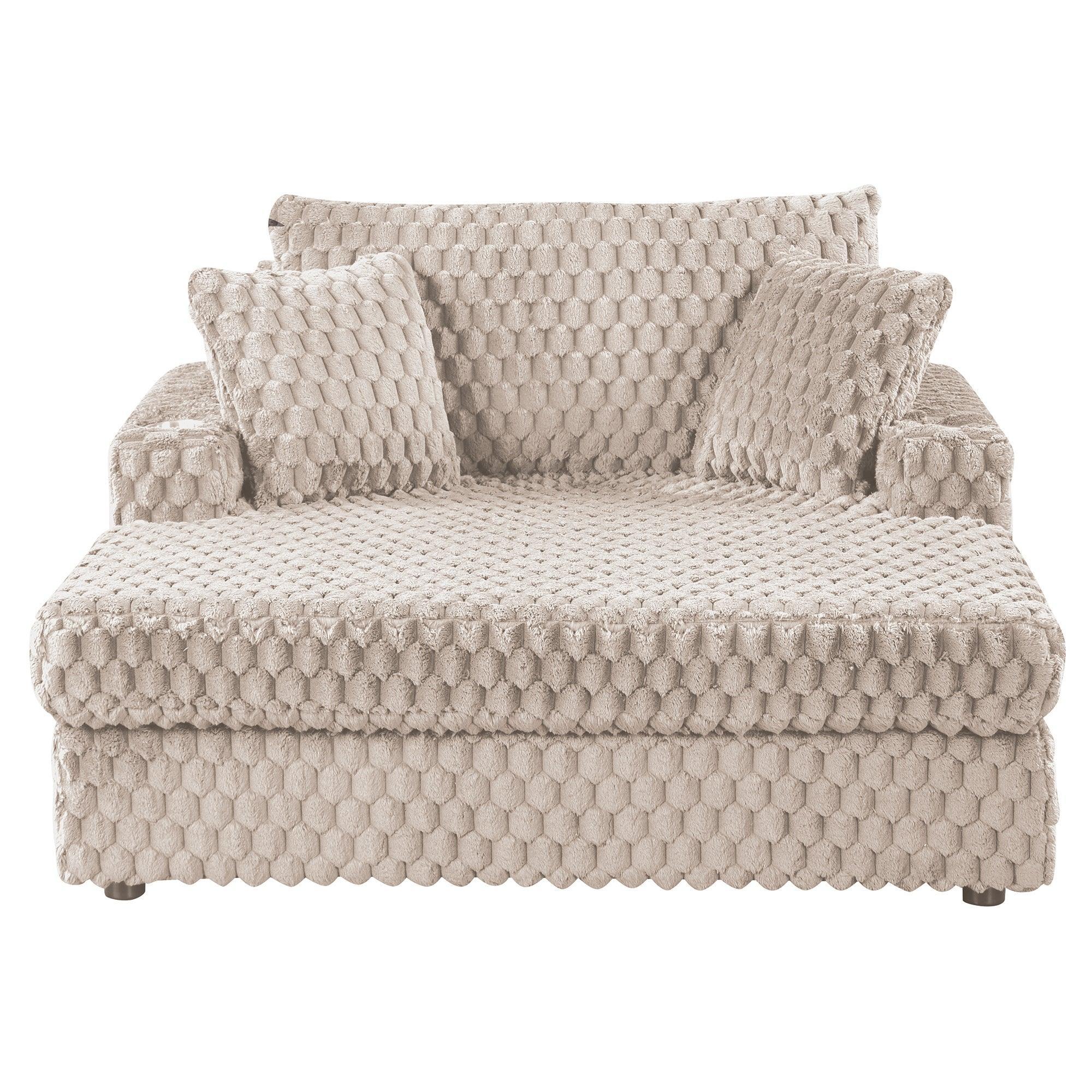 54" Upholstered Chaise Lounge Chair with Built-In Cup Holders