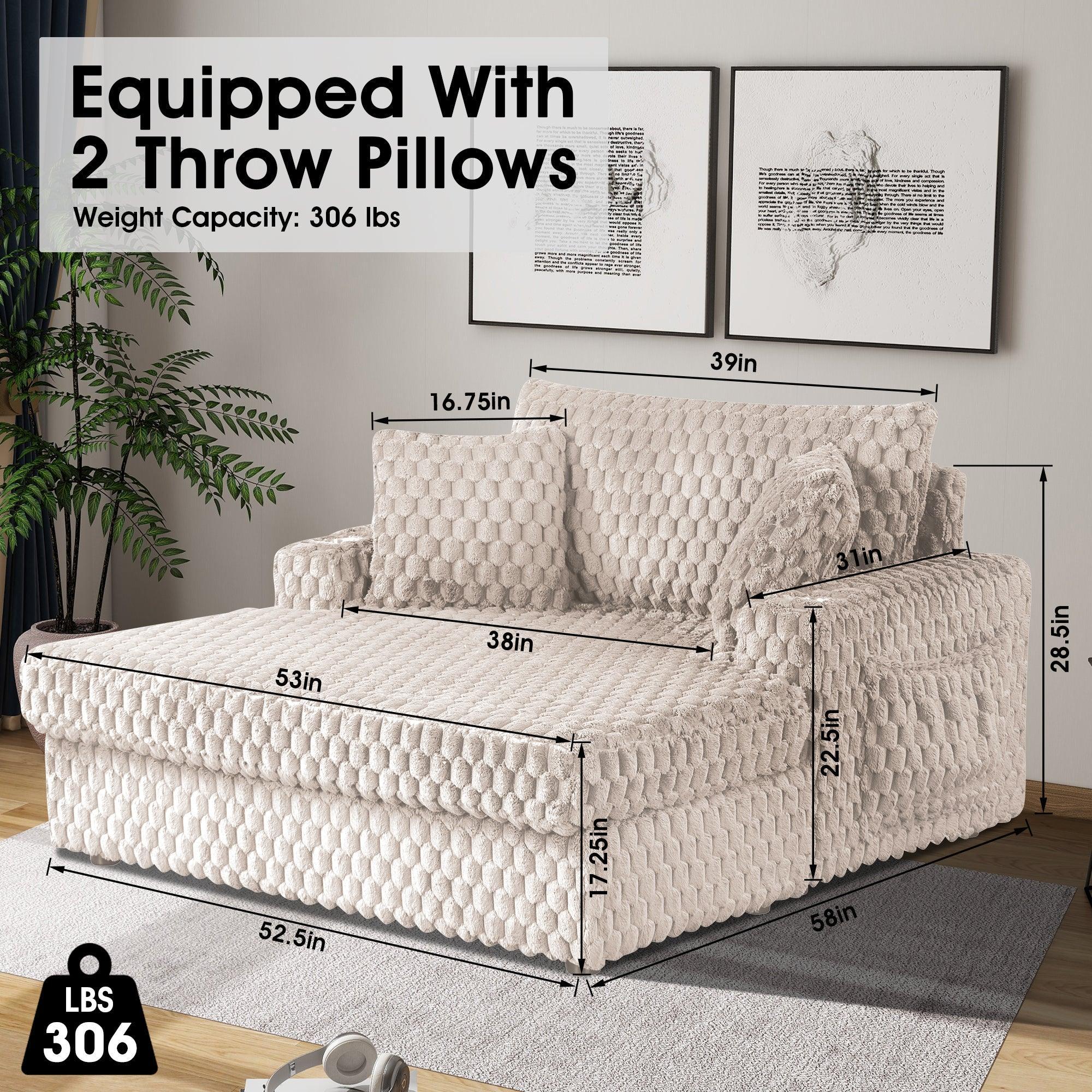54" Upholstered Chaise Lounge Chair with Built-In Cup Holders