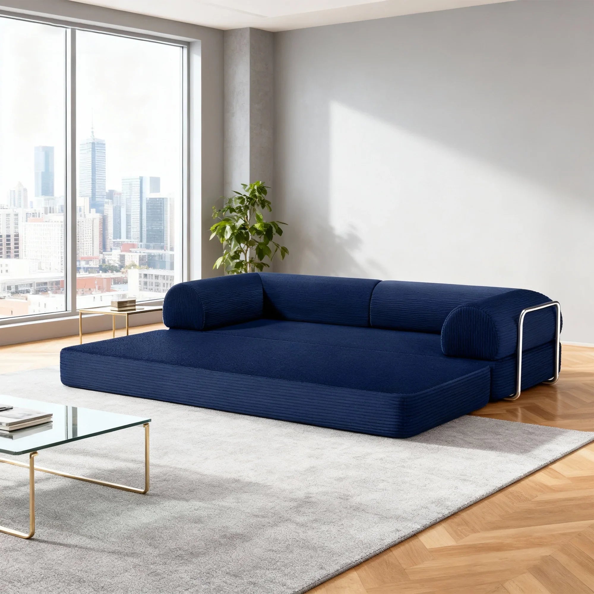 79" Modern Corduroy Sofa Bed with Supportive Lumbar Pillow