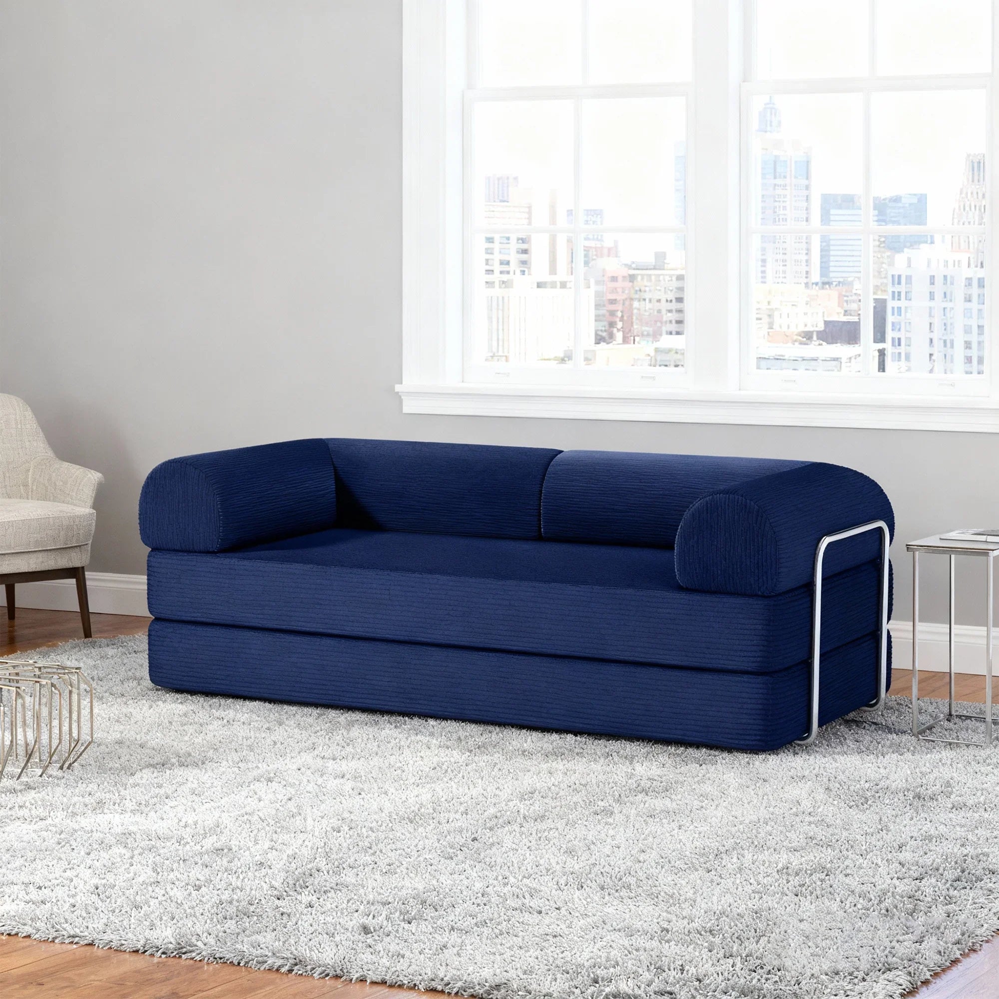79" Modern Corduroy Sofa Bed with Supportive Lumbar Pillow