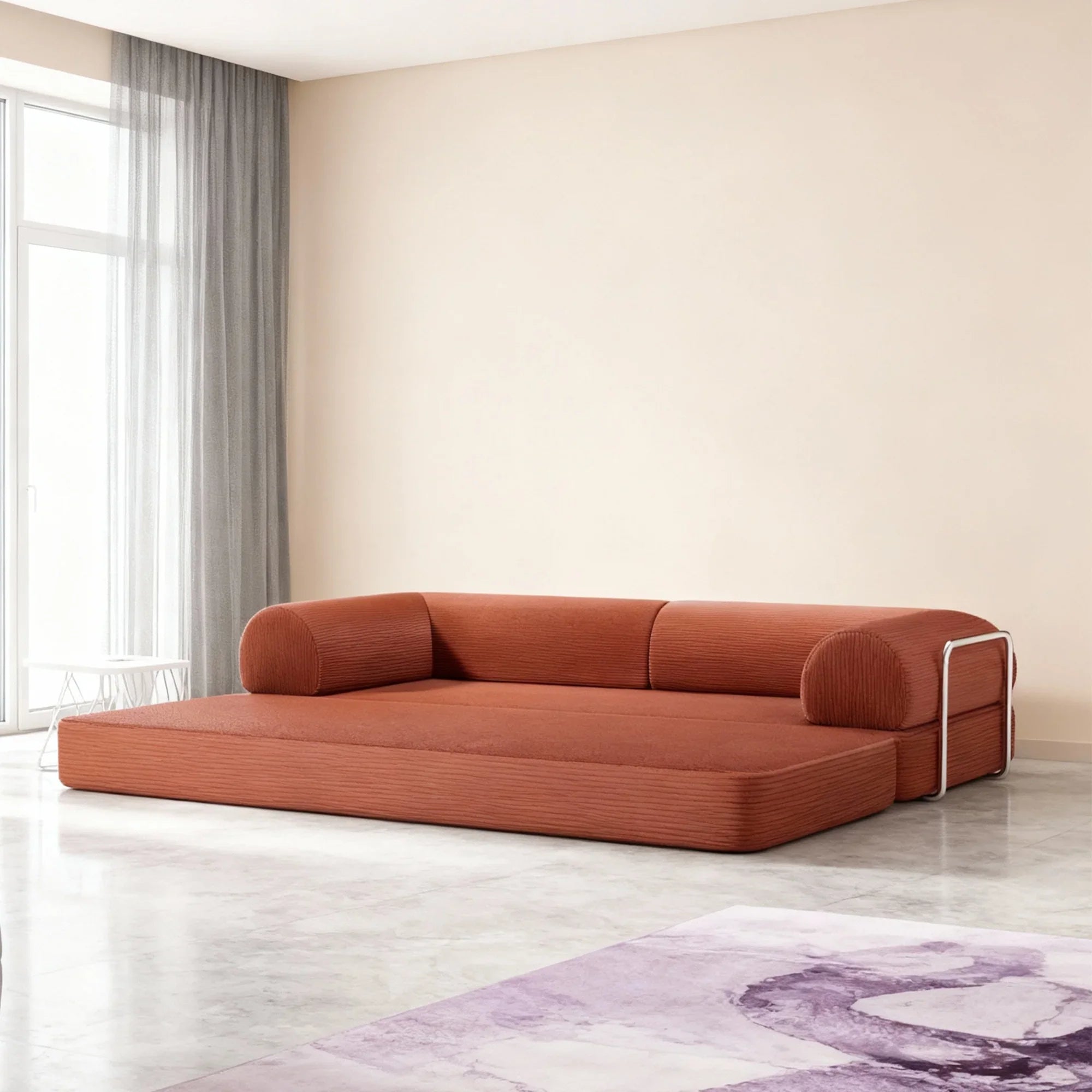 79" Modern Corduroy Sofa Bed with Supportive Lumbar Pillow