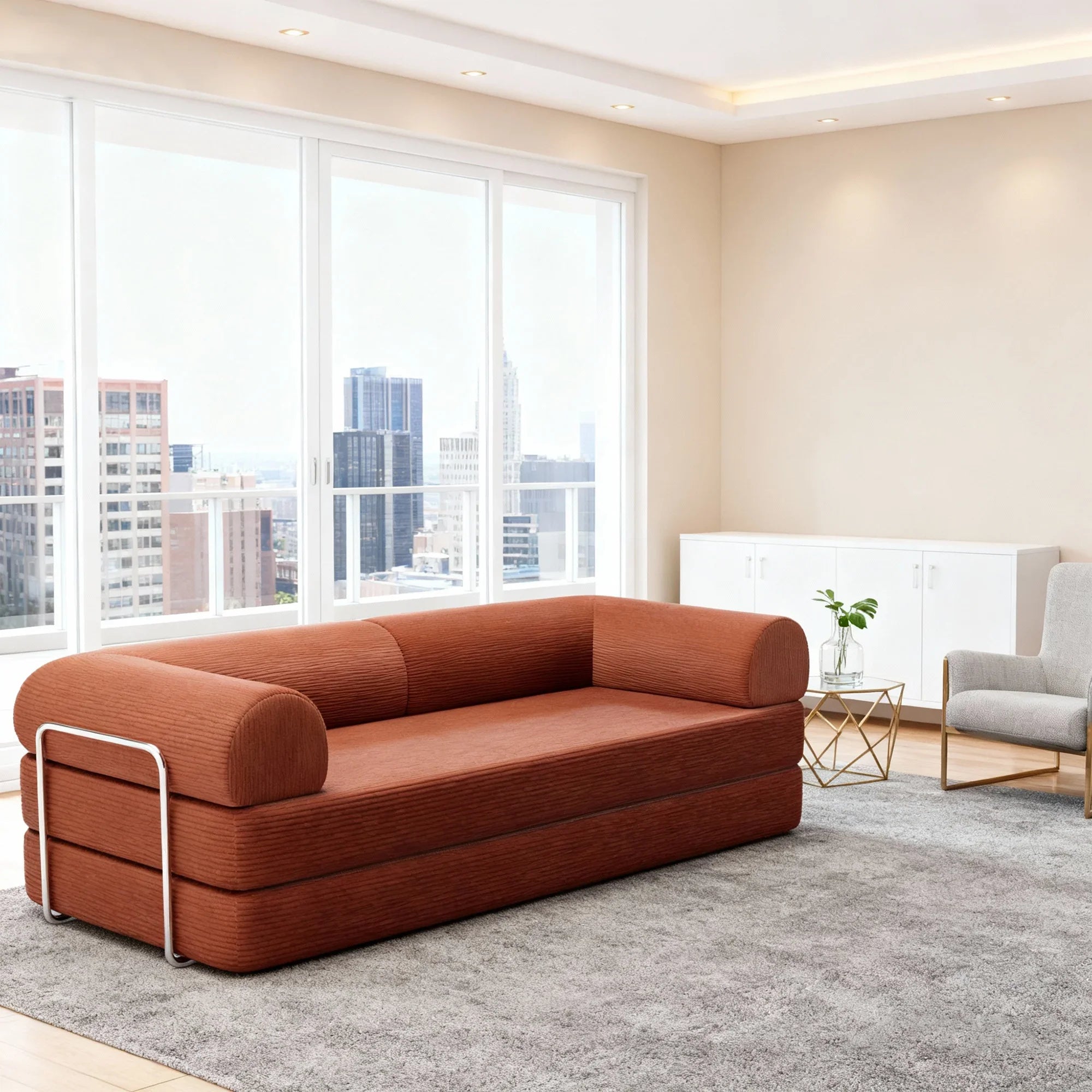 79" Modern Corduroy Sofa Bed with Supportive Lumbar Pillow