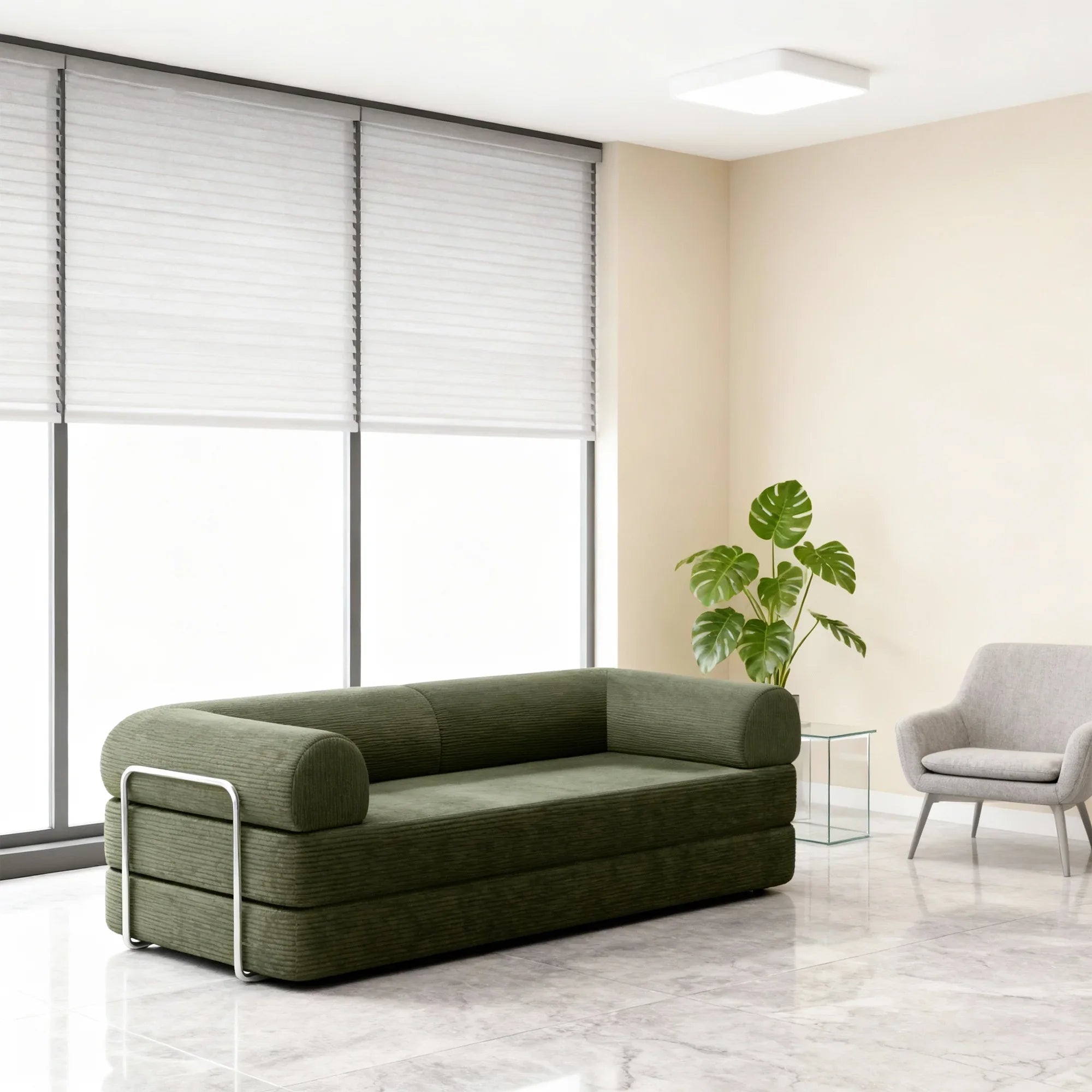 79" Modern Corduroy Sofa Bed with Supportive Lumbar Pillow
