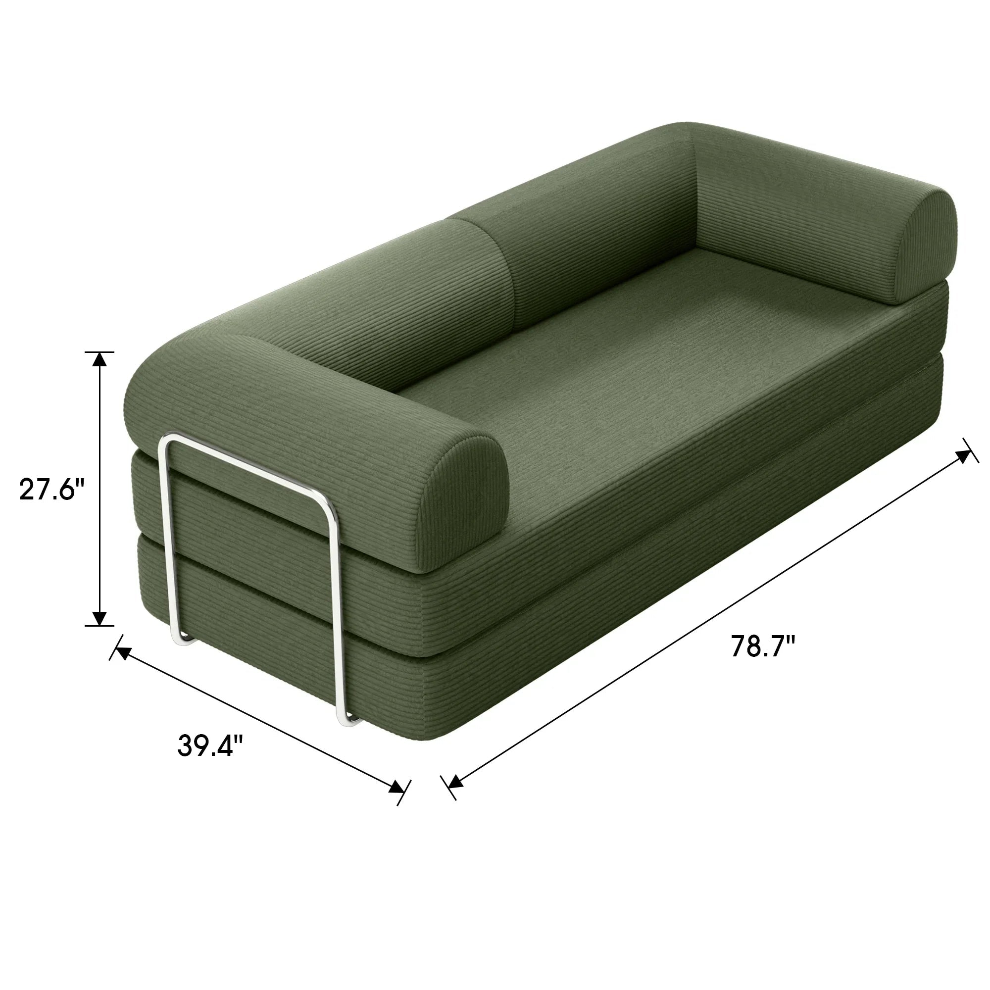 79" Modern Corduroy Sofa Bed with Supportive Lumbar Pillow