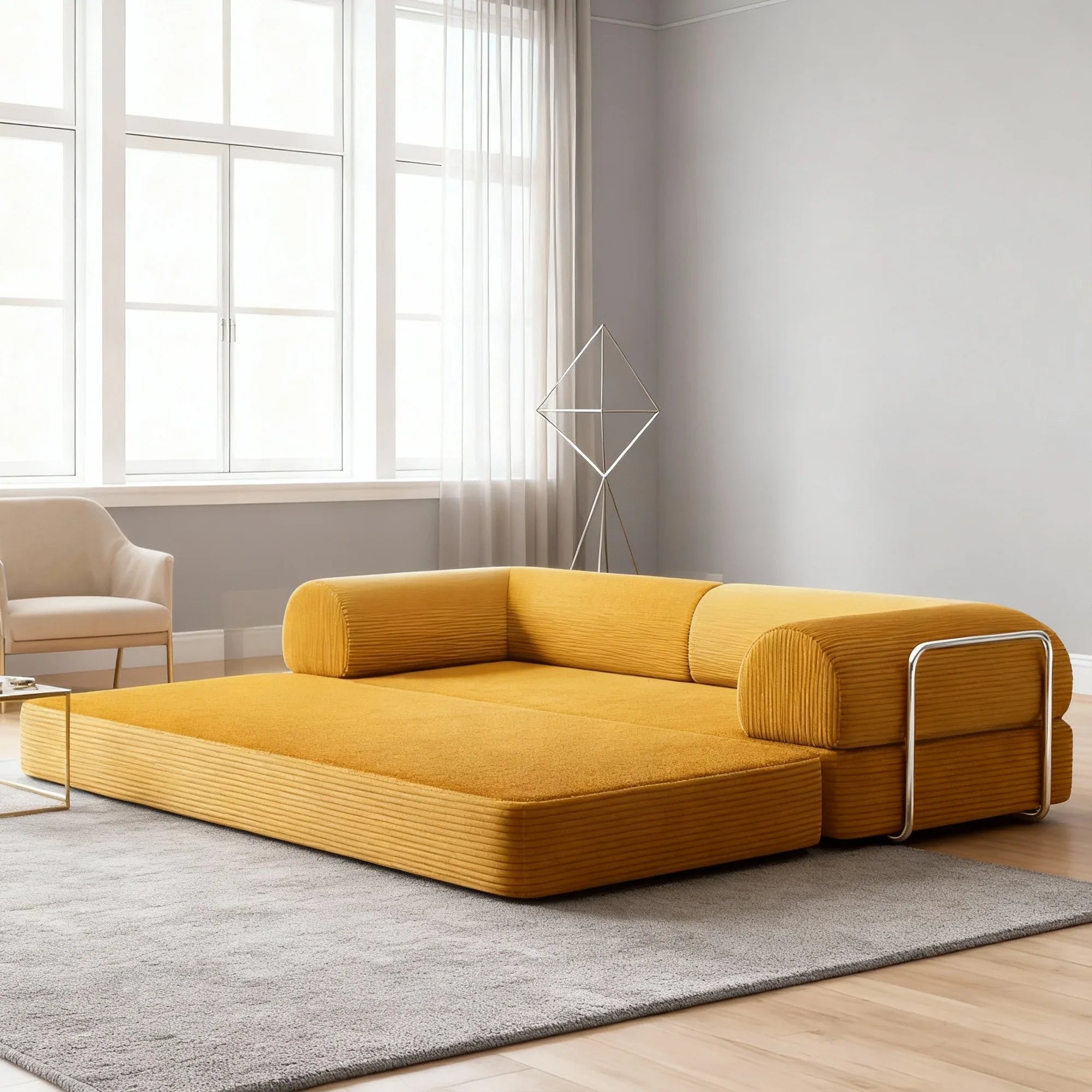 79" Modern Corduroy Sofa Bed with Supportive Lumbar Pillow