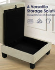 Beige Sofa and Loveseat Set with Storage Ottoman and USB Charging