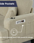 Beige Sofa and Loveseat Set with Storage Ottoman and USB Charging