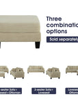 Beige Sofa and Loveseat Set with Storage Ottoman and USB Charging