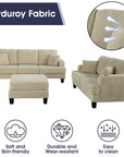 Beige Sofa and Loveseat Set with Storage Ottoman and USB Charging