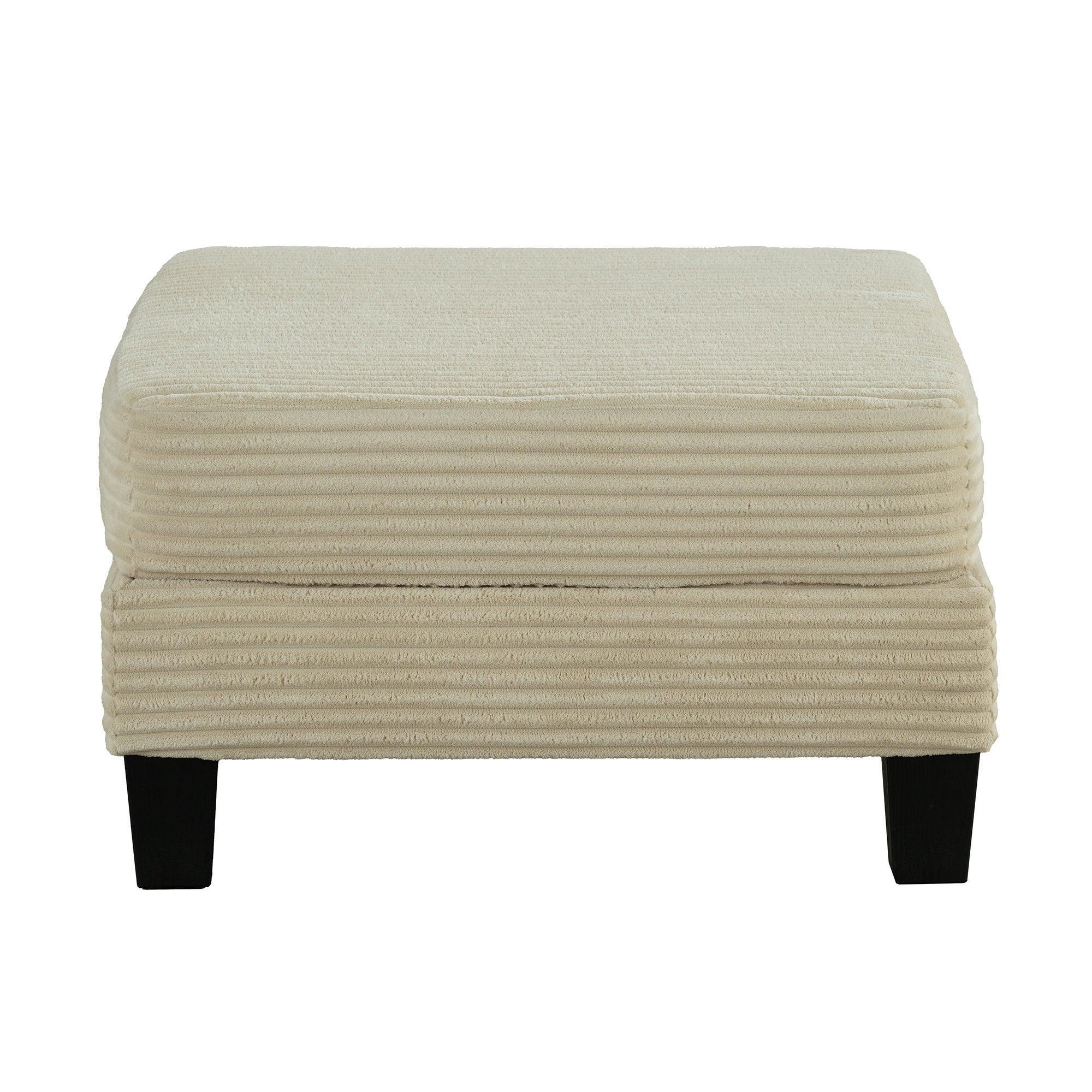 Beige Sofa and Loveseat Set with Storage Ottoman and USB Charging