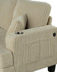 Beige Sofa and Loveseat Set with Storage Ottoman and USB Charging