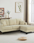 Beige Sofa and Loveseat Set with Storage Ottoman and USB Charging