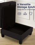 Black Sofa and Loveseat Set with Storage Ottoman and USB Charging