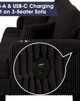 Black Sofa and Loveseat Set with Storage Ottoman and USB Charging