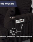 Black Sofa and Loveseat Set with Storage Ottoman and USB Charging