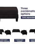 Black Sofa and Loveseat Set with Storage Ottoman and USB Charging