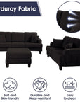 Black Sofa and Loveseat Set with Storage Ottoman and USB Charging