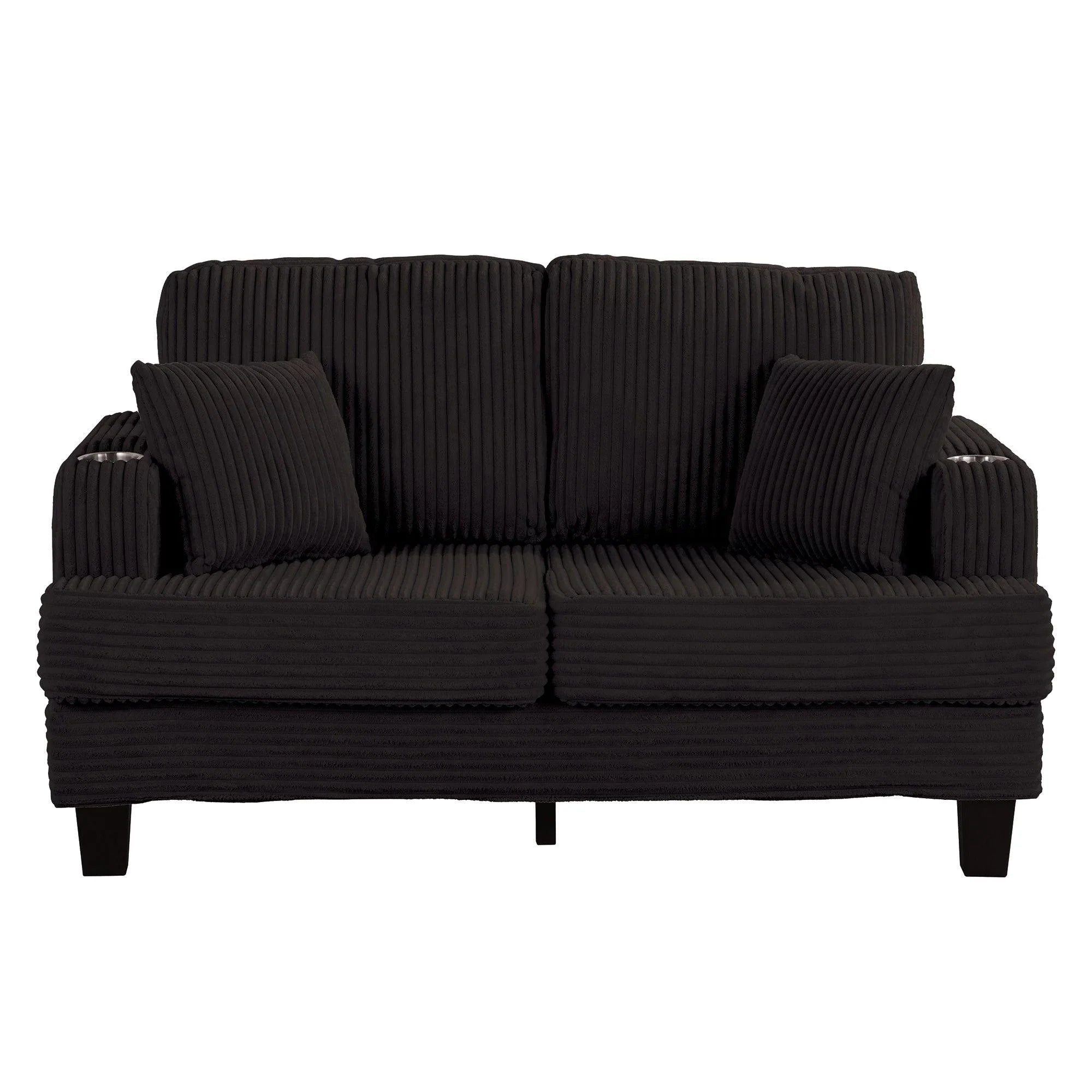 Black Sofa and Loveseat Set with Storage Ottoman and USB Charging