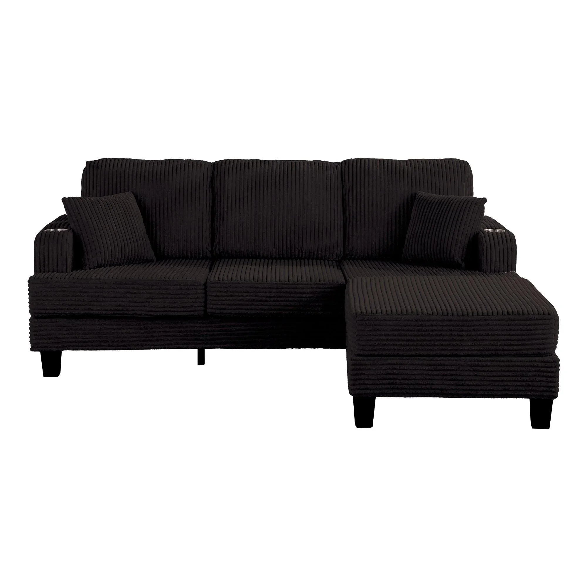 Black Sofa and Loveseat Set with Storage Ottoman and USB Charging