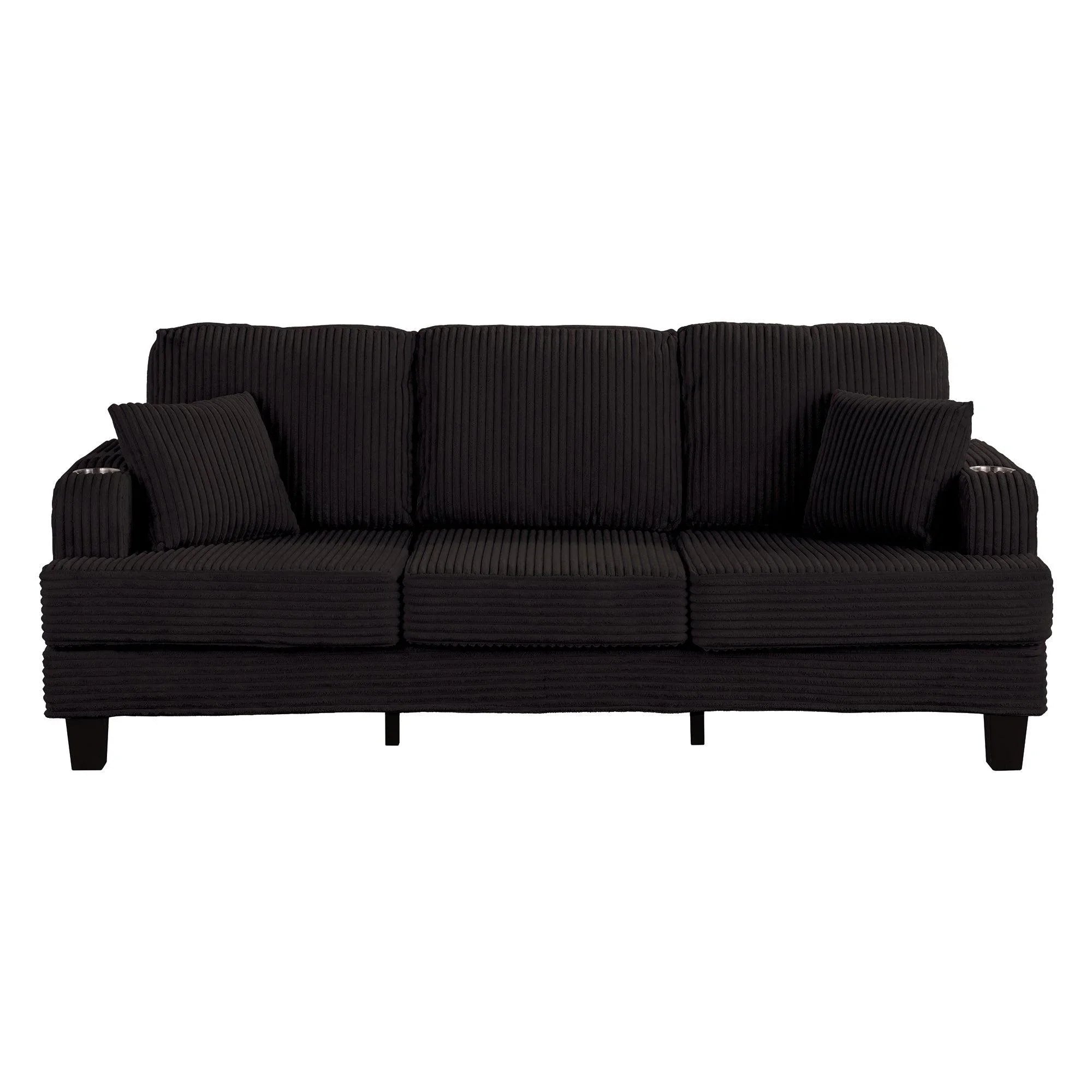 Black Sofa and Loveseat Set with Storage Ottoman and USB Charging