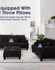 Black Sofa and Loveseat Set with Storage Ottoman and USB Charging