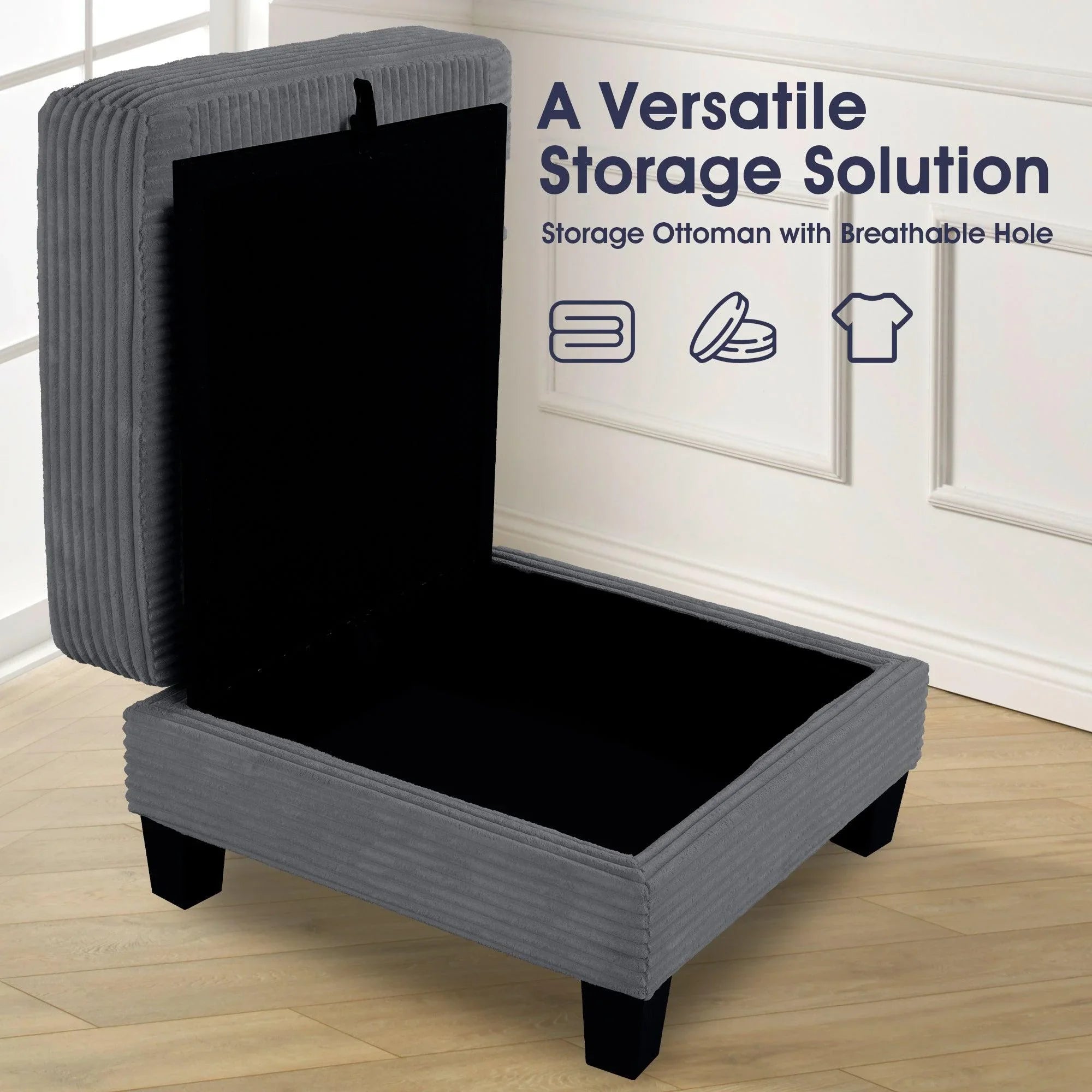 3-Piece Sofa Set with USB Ports Storage Ottoman and Pillows