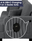 3-Piece Sofa Set with USB Ports Storage Ottoman and Pillows