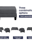 3-Piece Sofa Set with USB Ports Storage Ottoman and Pillows