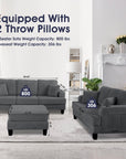 3-Piece Sofa Set with USB Ports Storage Ottoman and Pillows