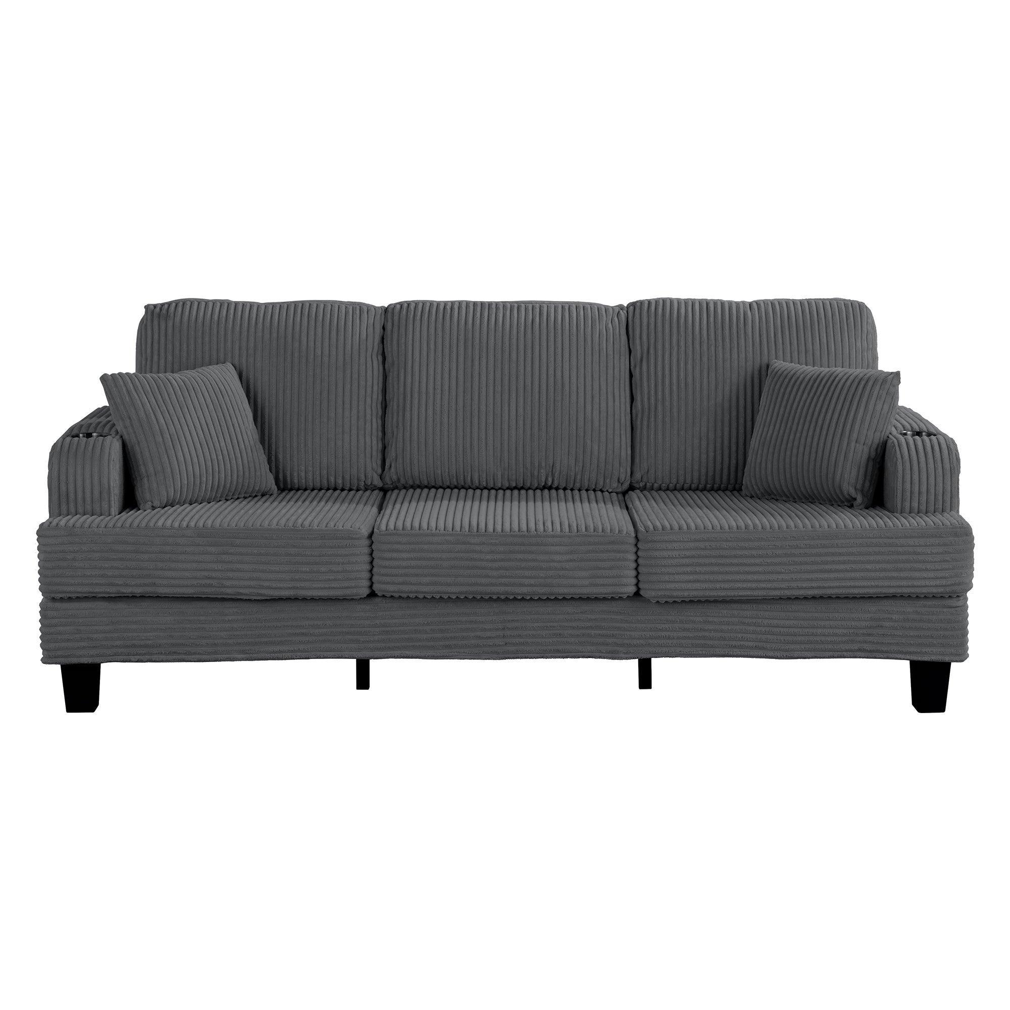 3-Piece Sofa Set with USB Ports Storage Ottoman and Pillows