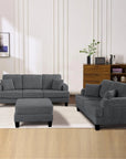 3-Piece Sofa Set with USB Ports Storage Ottoman and Pillows