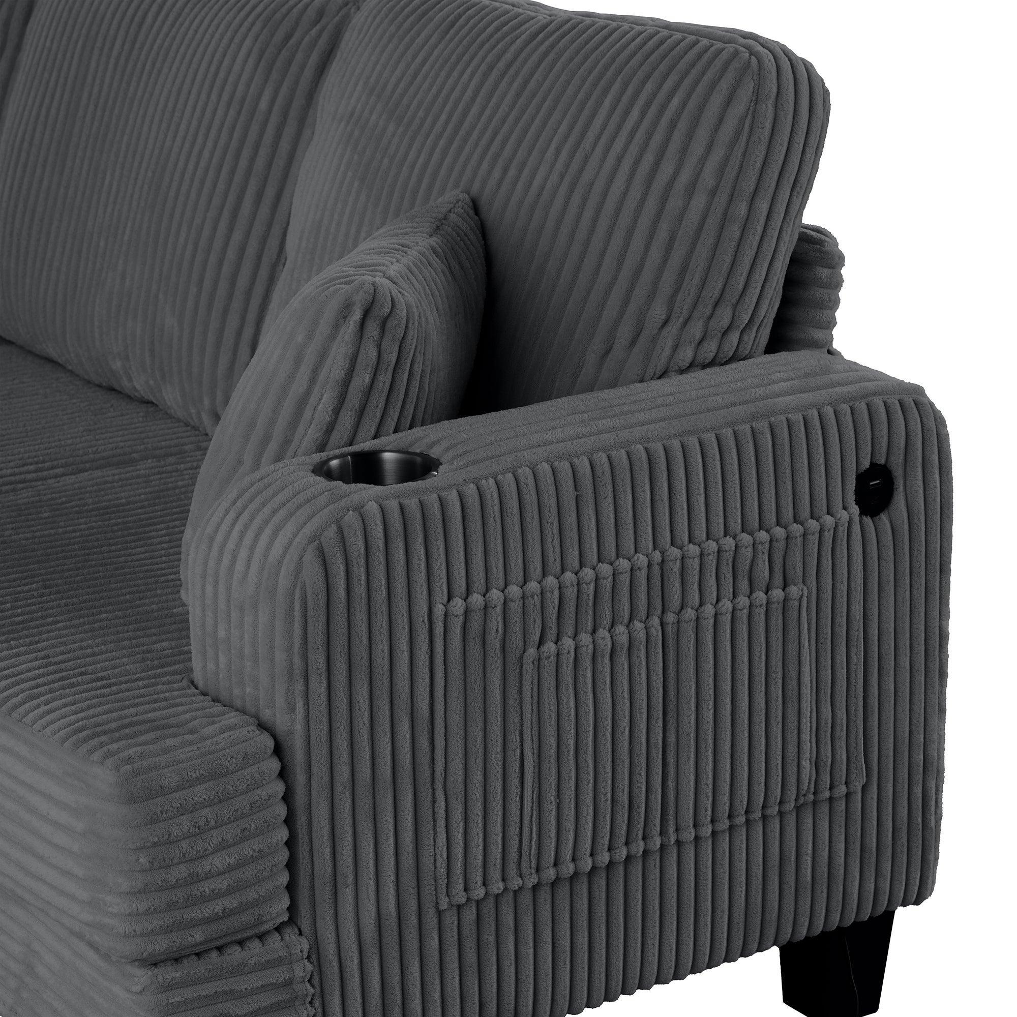 3-Piece Sofa Set with USB Ports Storage Ottoman and Pillows