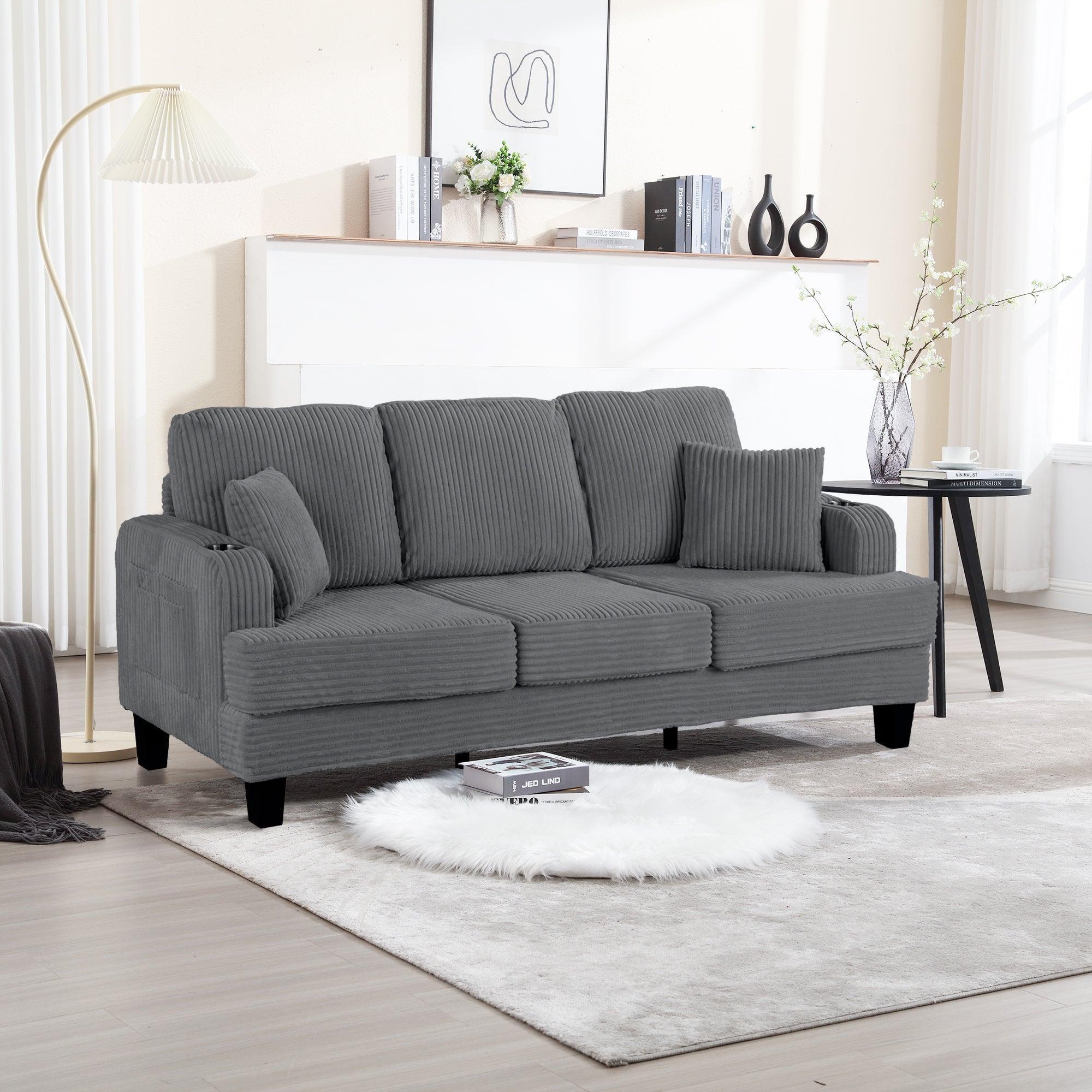 3-Piece Sofa Set with USB Ports Storage Ottoman and Pillows