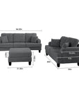 3-Piece Sofa Set with USB Ports Storage Ottoman and Pillows