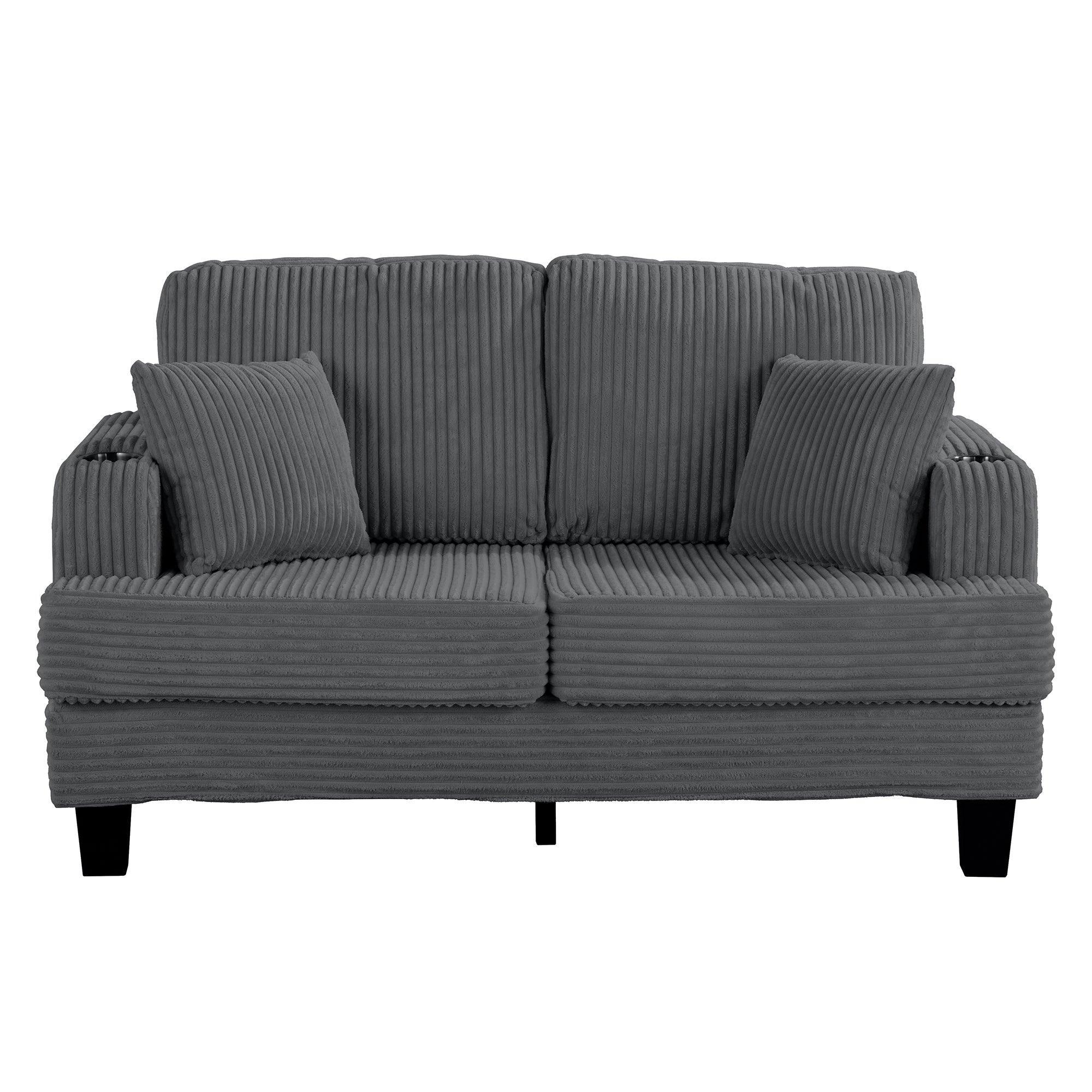 3-Piece Sofa Set with USB Ports Storage Ottoman and Pillows