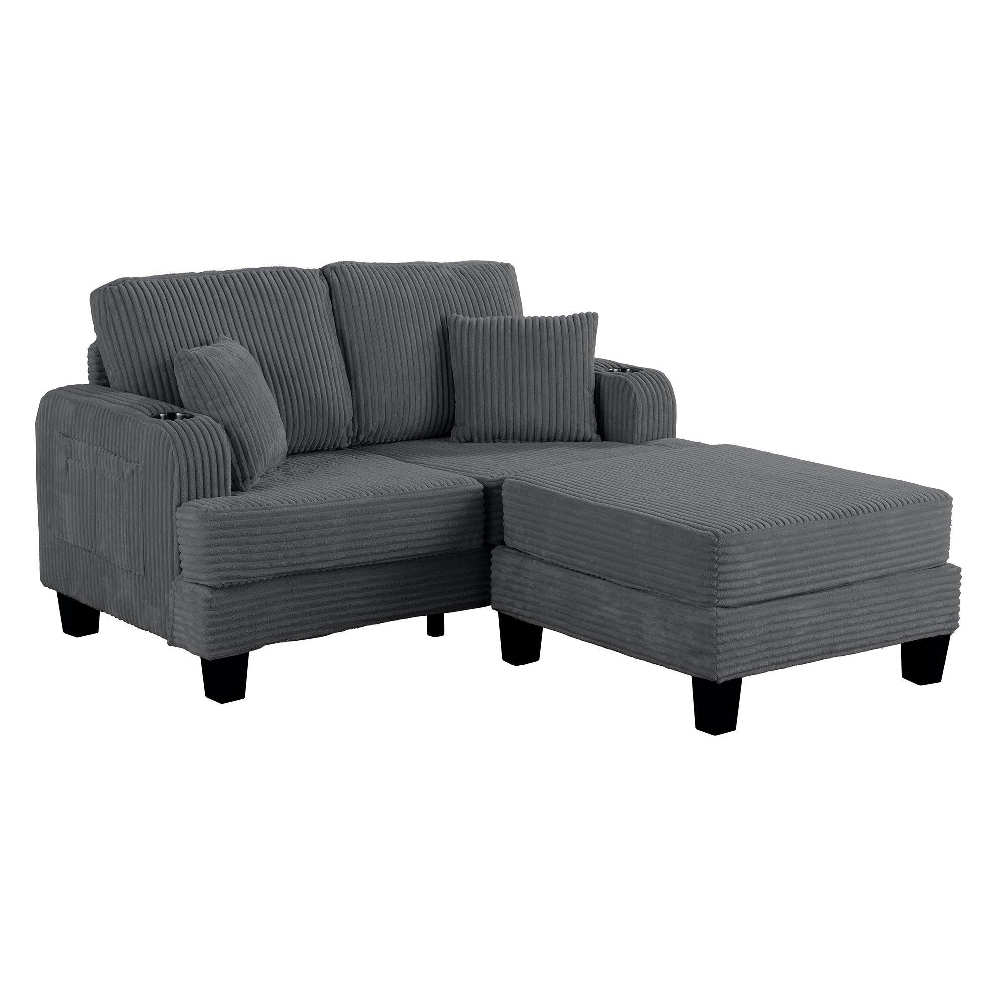 3-Piece Sofa Set with USB Ports Storage Ottoman and Pillows