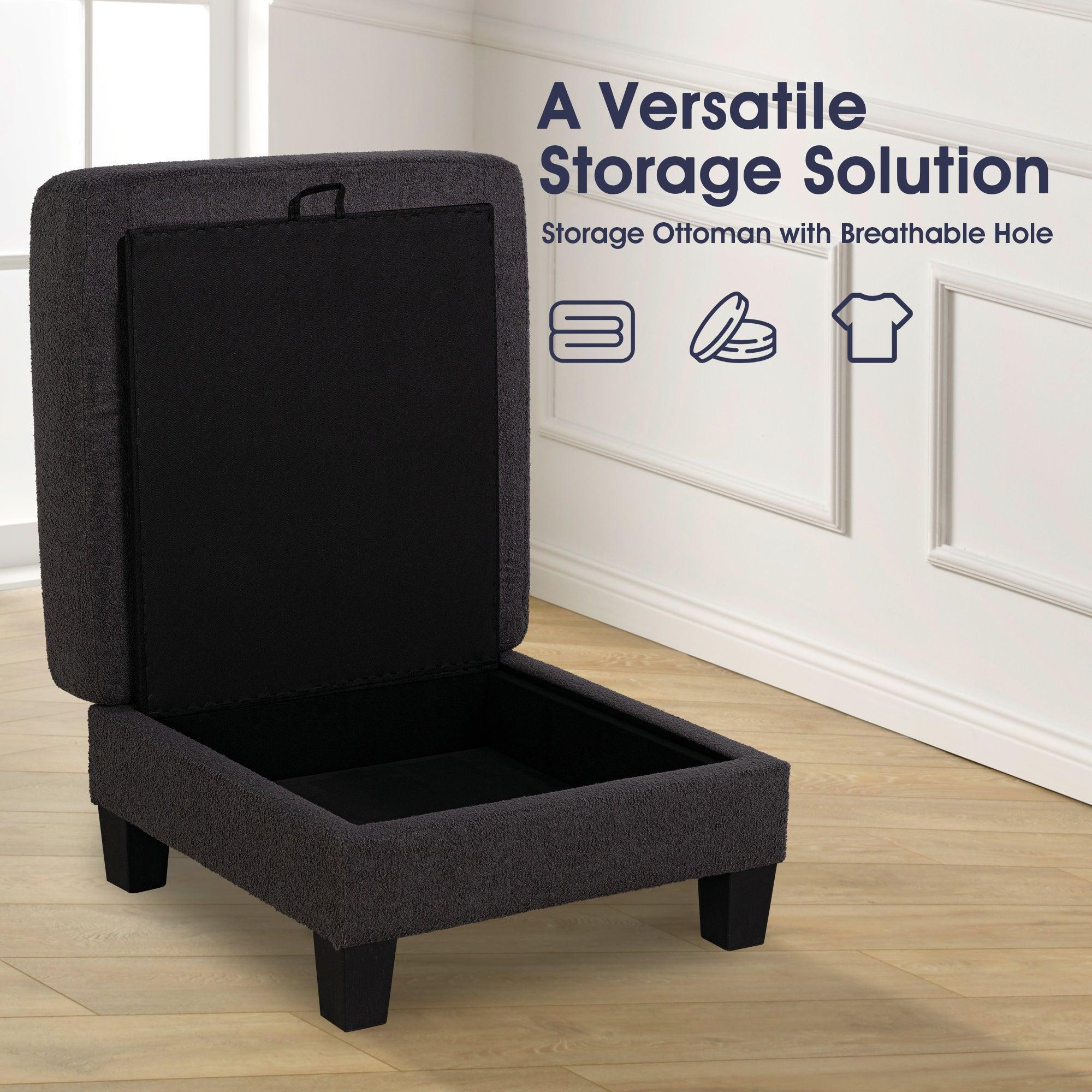 3-Piece Contemporary Sofa Set with USB Charging &amp; Storage Ottoman