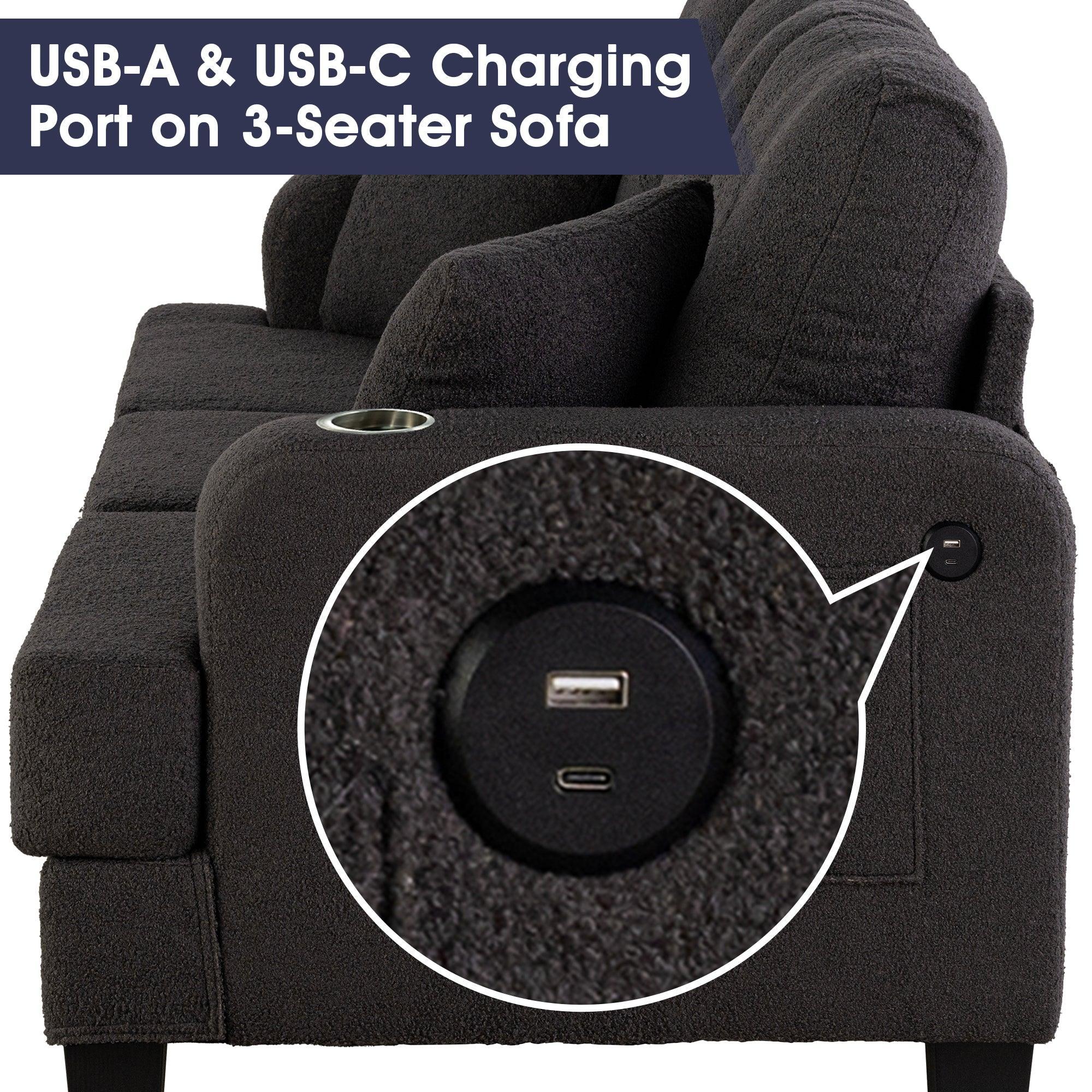 3-Piece Contemporary Sofa Set with USB Charging &amp; Storage Ottoman