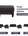 3-Piece Contemporary Sofa Set with USB Charging & Storage Ottoman