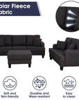 3-Piece Contemporary Sofa Set with USB Charging & Storage Ottoman