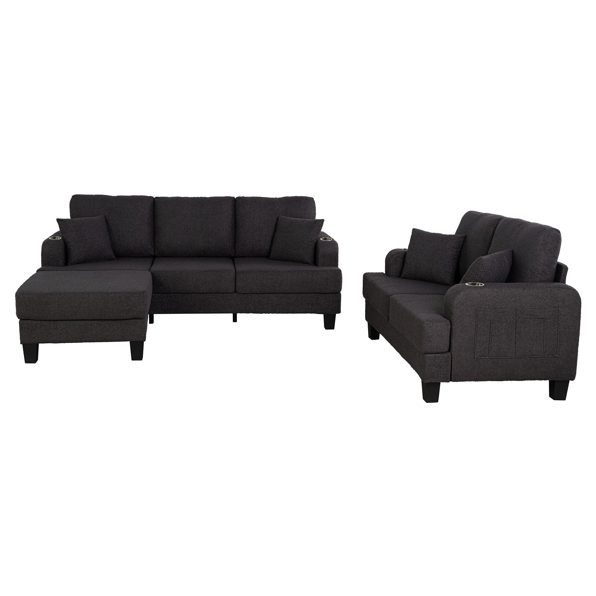 3-Piece Contemporary Sofa Set with USB Charging &amp; Storage Ottoman