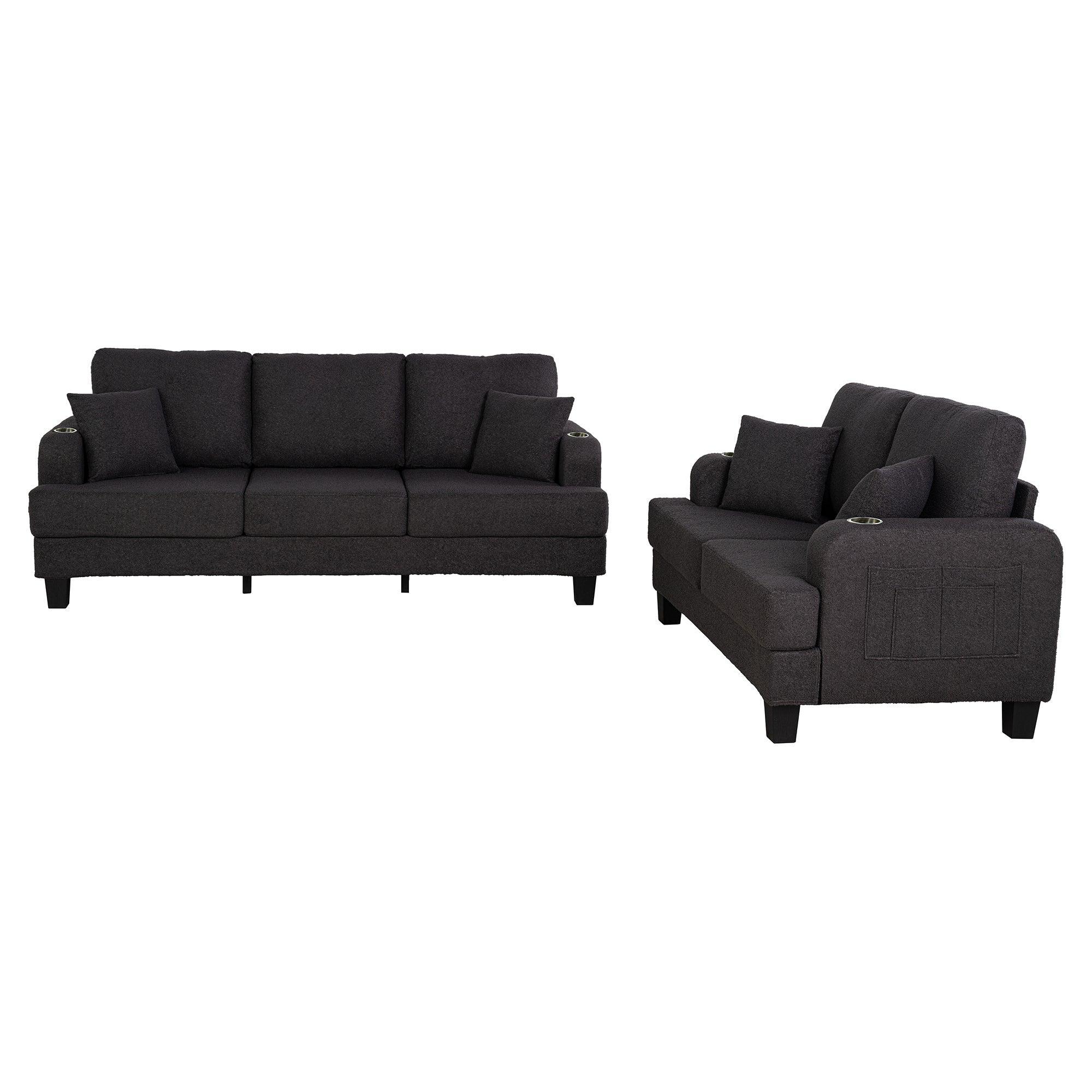 3-Piece Contemporary Sofa Set with USB Charging &amp; Storage Ottoman