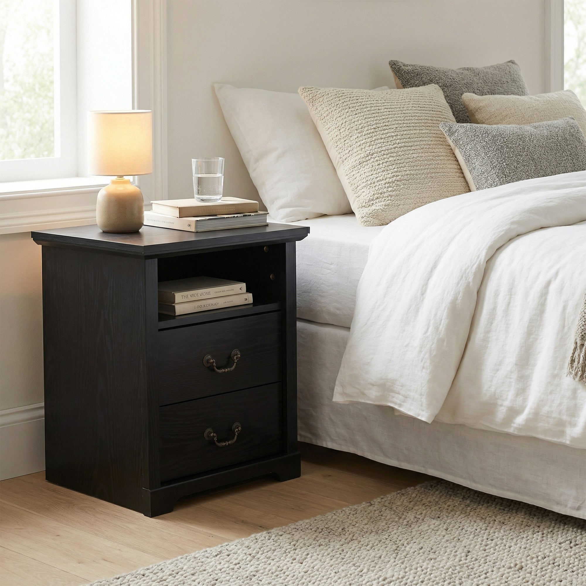 Rustic 22" Nightstand with 2 Drawers and Open Storage Shelf