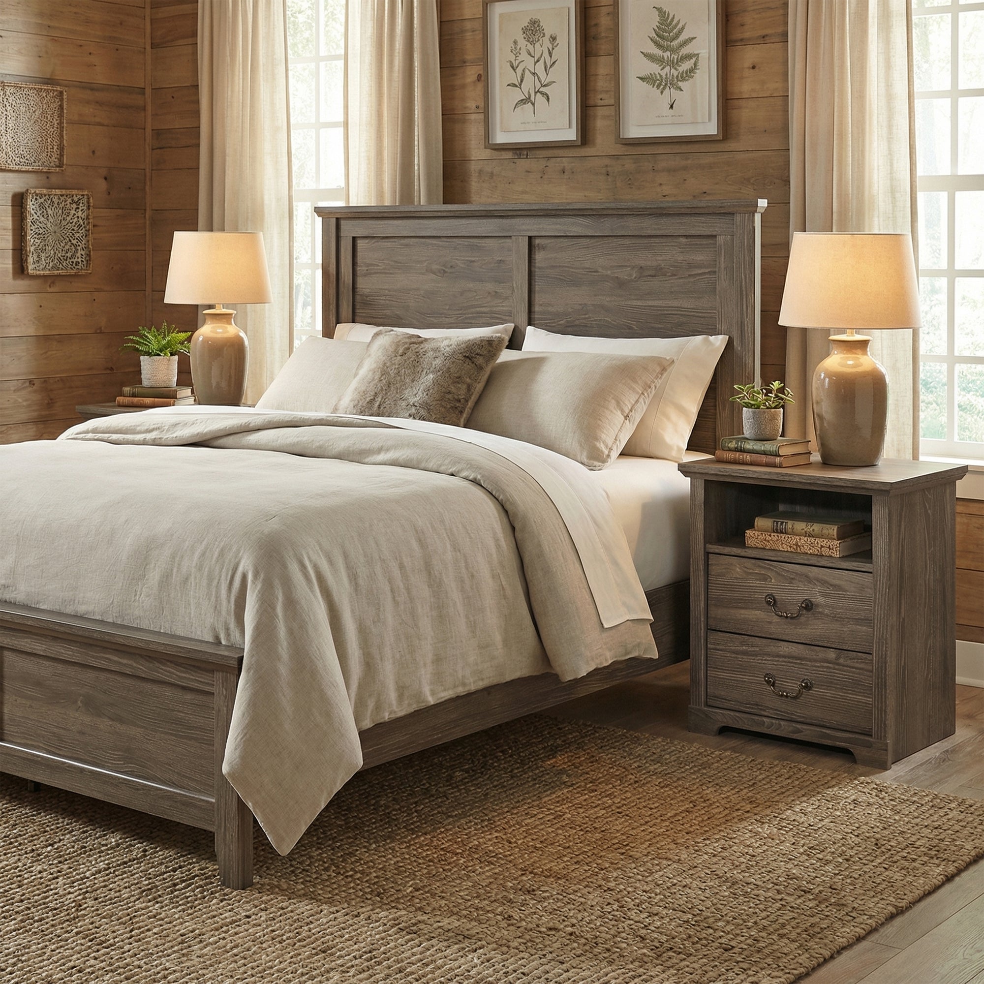 Rustic 22" Nightstand with 2 Drawers and Open Storage Shelf