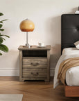 Rustic 22" Nightstand with 2 Drawers and Open Storage Shelf